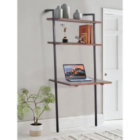 DunaWest Industrial 3 Tier Mango Wood Ladder Storage Wall Shelf with Tubular Frame, Brown and Black