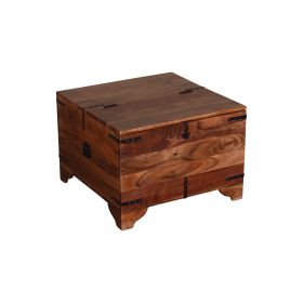 DunaWest Trunk Shape Mango Wood Storage Side/ End Table with Hinged Top, Brown and Black