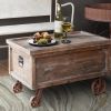 DunaWest Distressed Mango Wood Trunk Storage Coffee Table with Tray Top and Casters, Brown