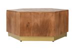 DunaWest Hexagonal Acacia Wood Block Accent Coffee Table with Textured Detail, Brown
