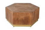 DunaWest Hexagonal Acacia Wood Block Accent Coffee Table with Textured Detail, Brown