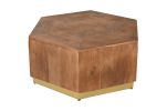 DunaWest Hexagonal Acacia Wood Block Accent Coffee Table with Textured Detail, Brown