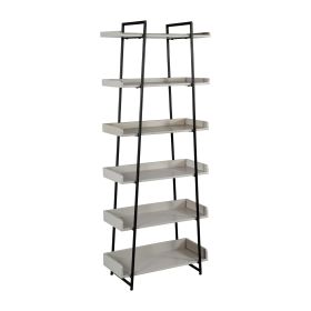 DunaWest 74 Inches 6-Tier Wooden Ladder Storage Bookshelf with Metal Frame, Gray and Black