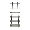 DunaWest 74 Inches 6-Tier Wooden Ladder Storage Bookshelf with Metal Frame, Gray and Black