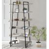 DunaWest 74 Inches 6-Tier Wooden Ladder Storage Bookshelf with Metal Frame, Gray and Black