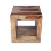 Cube Shape Rosewood Side Table With Cutout Bottom, Brown
