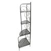 Scrolled Accent Metal Foldable Corner Rack with Mesh Design Storage Shelves