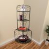 Scrolled Accent Metal Foldable Corner Rack with Mesh Design Storage Shelves