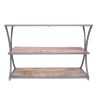 Metal Framed Three Tier Console Table with Mango Wood Shelves, Brown and Gray