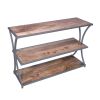 Metal Framed Three Tier Console Table with Mango Wood Shelves, Brown and Gray