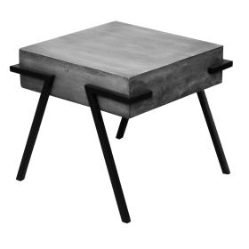 DunaWest Square Mango Wood Side Accent Table with Angled Metal Legs, Light Gray and Black