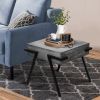 DunaWest Square Mango Wood Side Accent Table with Angled Metal Legs, Light Gray and Black