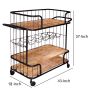 Metal Frame Bar Cart with Wooden Top and 2 Shelves, Black and Brown