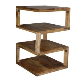 DunaWest Etagere Stacked Cube Design Wooden Side Table with 3 Shelves, Brown