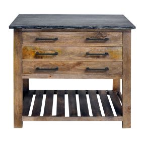 DunaWest Mango Wood Accent Storage Side Table with 3 Drawers and Slatted Bottom Shelf, Brown