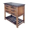 DunaWest Mango Wood Accent Storage Side Table with 3 Drawers and Slatted Bottom Shelf, Brown