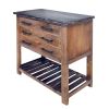DunaWest Mango Wood Accent Storage Side Table with 3 Drawers and Slatted Bottom Shelf, Brown
