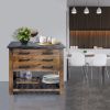 DunaWest Mango Wood Accent Storage Side Table with 3 Drawers and Slatted Bottom Shelf, Brown