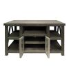 52 Inch Handmade Wooden TV Stand with 2 Glass Door Cabinet, Distressed Gray