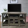 52 Inch Handmade Wooden TV Stand with 2 Glass Door Cabinet, Distressed Gray