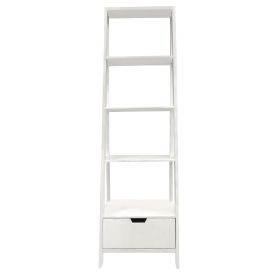 4 Shelf Wooden Ladder Bookcase with Bottom Drawer, Distressed white