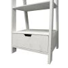 4 Shelf Wooden Ladder Bookcase with Bottom Drawer, Distressed white