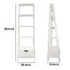 4 Shelf Wooden Ladder Bookcase with Bottom Drawer, Distressed white