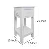 Rough Sawn Textured Wooden Side Accent Table With Drawer, Antique White