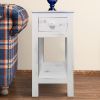 Rough Sawn Textured Wooden Side Accent Table With Drawer, Antique White