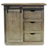 3 Drawer Wooden Accent Chest with Sliding Barn Door Storage, Ash Brown