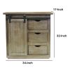 3 Drawer Wooden Accent Chest with Sliding Barn Door Storage, Ash Brown