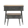 DunaWest Recessed Metal Storage Trunk Console Table with Barn Latch Closure, Set of 2, Gray and Brown