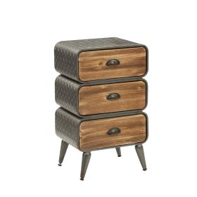 DunaWest Stacked Design 3 Drawer Metal Frame Accent Storage Chest with Splayed Legs, Gray and Brown