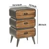 DunaWest Stacked Design 3 Drawer Metal Frame Accent Storage Chest with Splayed Legs, Gray and Brown