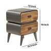 DunaWest Stacked Design 2 Drawer Metal Frame Accent Storage Chest with Splayed Legs, Gray and Brown