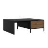 DunaWest Wood and Metal Rectangular Accent Coffee Table with Drawer, Brown and Black