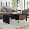 DunaWest Wood and Metal Rectangular Accent Coffee Table with Drawer, Brown and Black