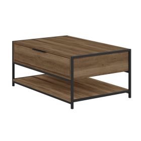 Dunawest Wood and Metal Rectangular Coffee Table with Drawer and  Shelf, Brown and Black