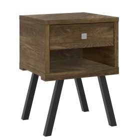 DunaWest 25 Inch Wooden End Side Table Nightstand with Drawer & Splayed Legs, Rustic Brown