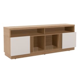 DunaWest 71 Inch Wooden Entertainment TV Stand with 4 Open Shelves, White and Brown