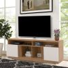 DunaWest 71 Inch Wooden Entertainment TV Stand with 4 Open Shelves, White and Brown
