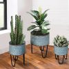 DunaWest Round Galvanized Metal Planters with Hairpin Legs, Gray and Black