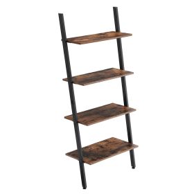 DunaWest Rustic Ladder Style Iron Bookcase with Four Wooden Shelves, Brown and Black