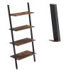 DunaWest Rustic Ladder Style Iron Bookcase with Four Wooden Shelves, Brown and Black