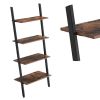 DunaWest Rustic Ladder Style Iron Bookcase with Four Wooden Shelves, Brown and Black