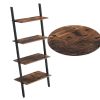 DunaWest Rustic Ladder Style Iron Bookcase with Four Wooden Shelves, Brown and Black