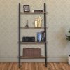 DunaWest Rustic Ladder Style Iron Bookcase with Four Wooden Shelves, Brown and Black