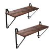 Wood and Metal Frame Floating Shelf, Set of 2, Brown and Black