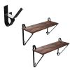 Wood and Metal Frame Floating Shelf, Set of 2, Brown and Black