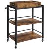 DunaWest Tray Top Wooden Kitchen Cart with 2 Shelves and Casters, Brown and Black